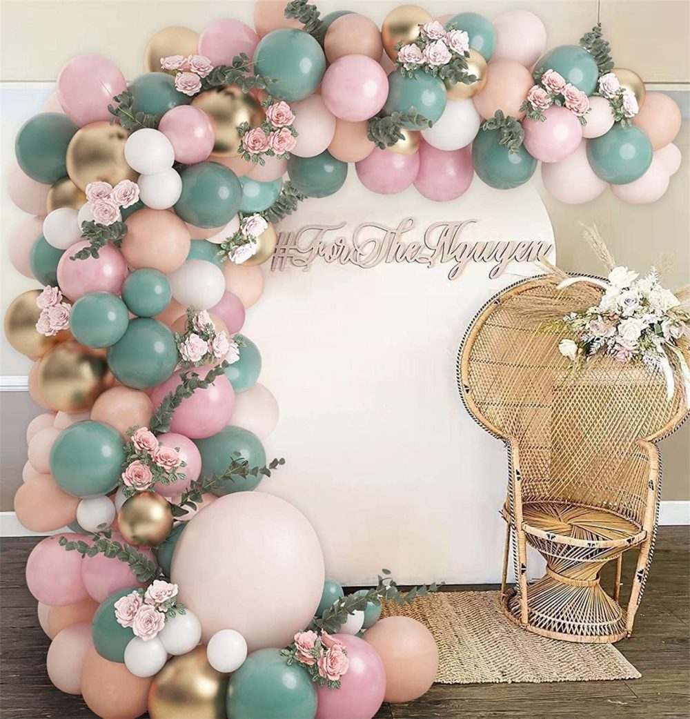 Sage Green Balloon Arch Kit, 120pcs Olive Green Pink Peach Blush Balloons Garland Kit With Metallic Gold Balloon, Pastel Pink Balloons for Birthday Wedding Baby Shower Gender Reveal Party Decoration - Image 6