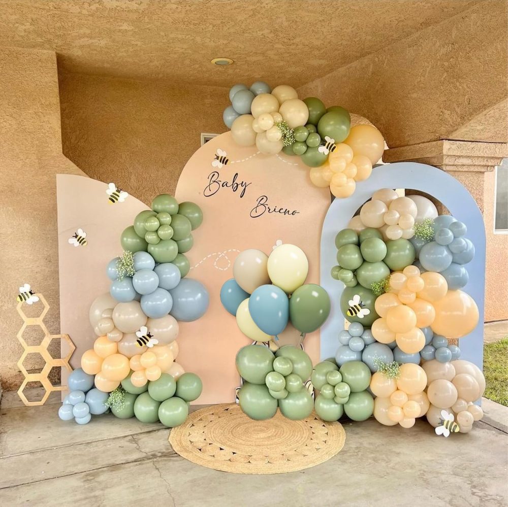 Sage Green Blue Balloons, 12 Inchs Dusty Blue Retro Avocado Green Apricot Balloons for Girls Kids Birthday Party Wedding Anniversary Engagement Bridal Baby Shower Decorations - Image 3