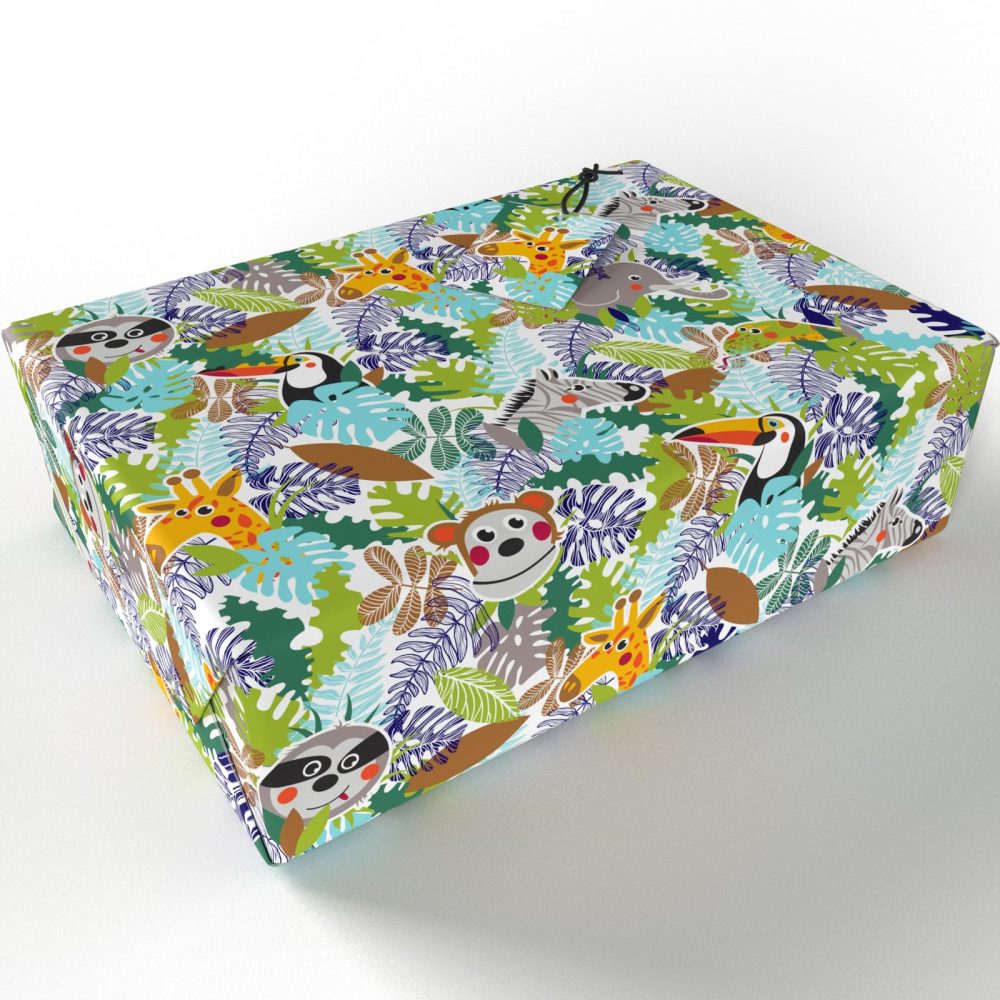Luxury ECO Gift Wrap - 6 sheets/tags - Childrens Jungle Animals Green - Birthday - Recycled & Recyclable Wrapping Paper - Re-wrapped - Image 5