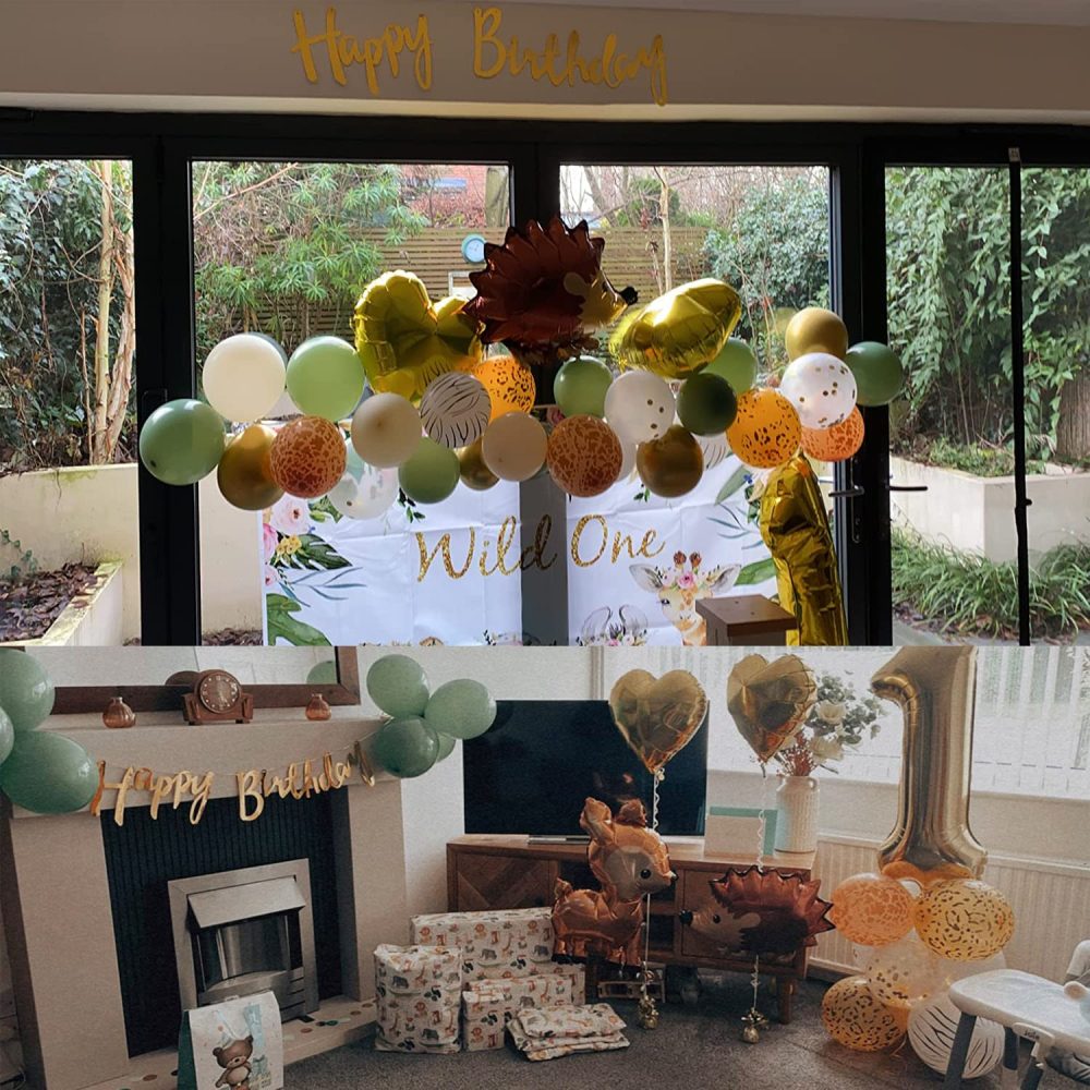 Jwssor 1st Birthday Decoration,Jungle Theme Party Decoration,32 inch1st Foil Balloons,Sage Green Brown Balloons for Baby Wild One Party - Image 3