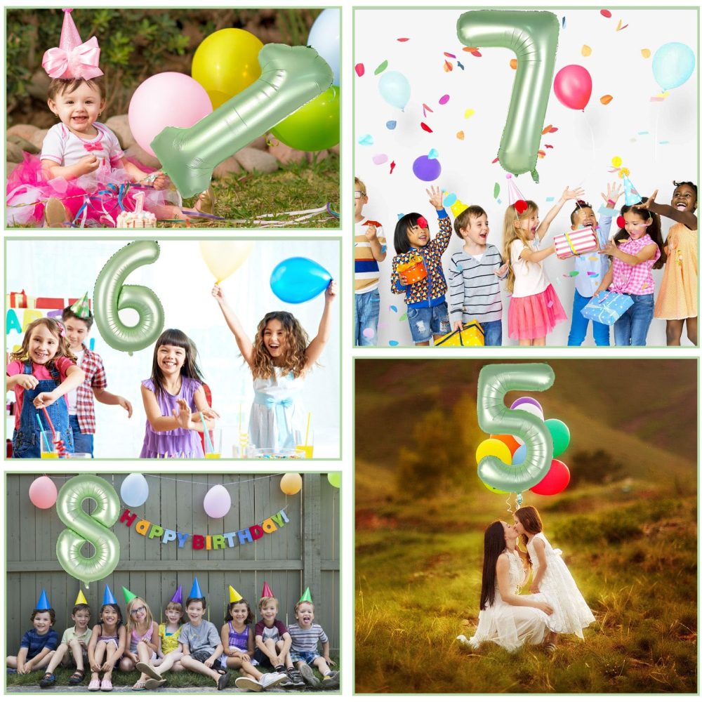 Number 1 Balloon, Sage Green 1 Number Balloons, Helium Foil 40" Balloons Number 1, 1st Birthday Balloon ，Number 1 Digital Balloons for 1st Boys Girls Birthday Anniversary Graduation Theme Party Deco - Image 4