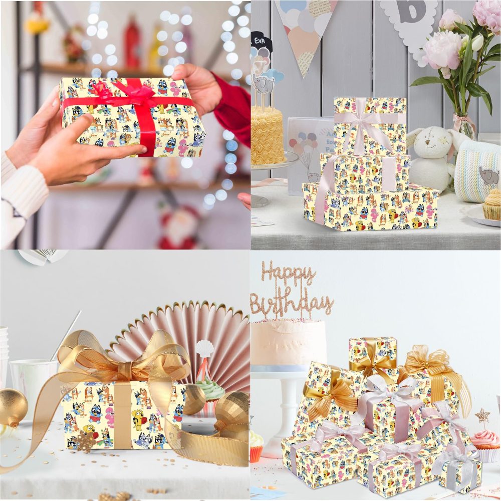 B Bluey Wrapping Paper 5 Sheets of 50 cm x 70cm Birthday Gift Wrapping Paper Durable Surprises Gift Wrap Pack for Kids Birthday, Recyclable Gift Wrapping Paper, Party Storage Festive Decoration - Image 4