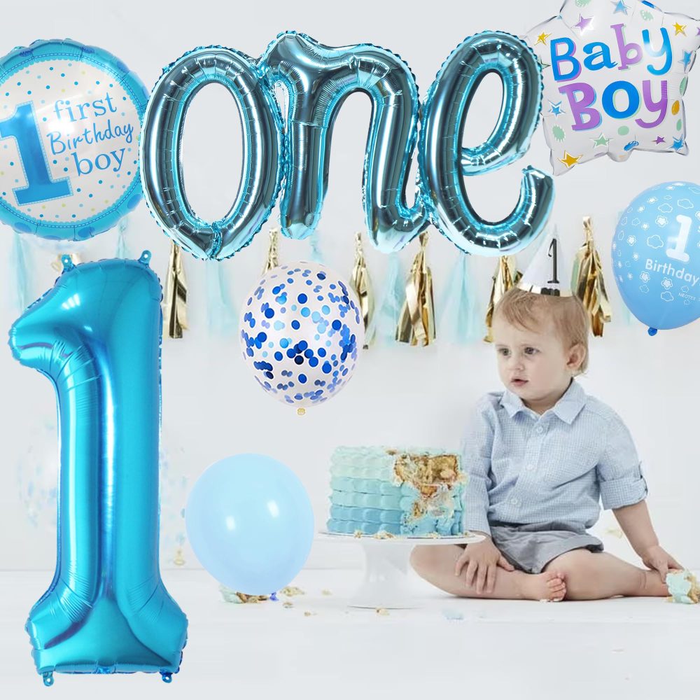 Happy 1st Birthday Balloons Boy - First Birthday Decorations, 40 Inch Blue Number 1 Birthday Balloons, Star, Gold "one" Foil Balloon, Blue Sequin Balloons for Baby Boy 1st Birthday Party Decorations - Image 3