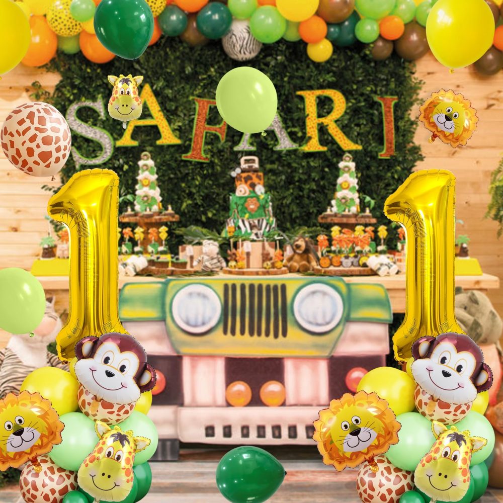 Safari Jungle Balloons for 1st Birthday Boys Girls, Jungle Theme First Birthday Decoration with Gold Number Balloon 1, Animal Print Balloons for Wild One Tropical Theme Party Supplies Baby Shower - Image 5