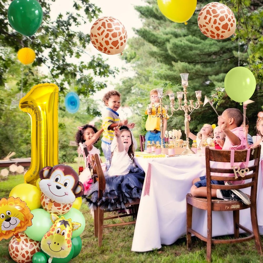 Safari Jungle Balloons for 1st Birthday Boys Girls, Jungle Theme First Birthday Decoration with Gold Number Balloon 1, Animal Print Balloons for Wild One Tropical Theme Party Supplies Baby Shower - Image 4