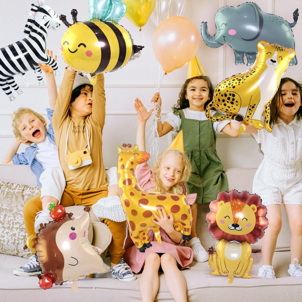 Siumir Jungle Animal Balloons, 9 Gaint (20-36in) Safari Animal Balloons for Children Birthday Party, Animal Theme Party Decoration, Monkey, Elephant, Zebra, Lion, Leopard, Crocodile, Giraffe, Bee - Image 5