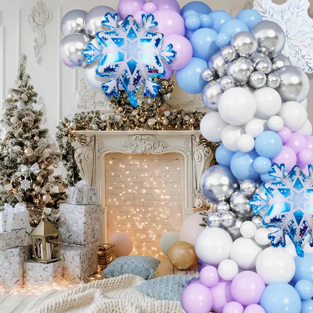 Frozen Balloon Arch Garland Kit, 141Pcs Pastel Purple Blue White Metallic Silver Winter Wonderland Balloon Arch with Snowflake Foil Balloon for Frozen Birthday Party Christmas Princess Decorations - Image 4