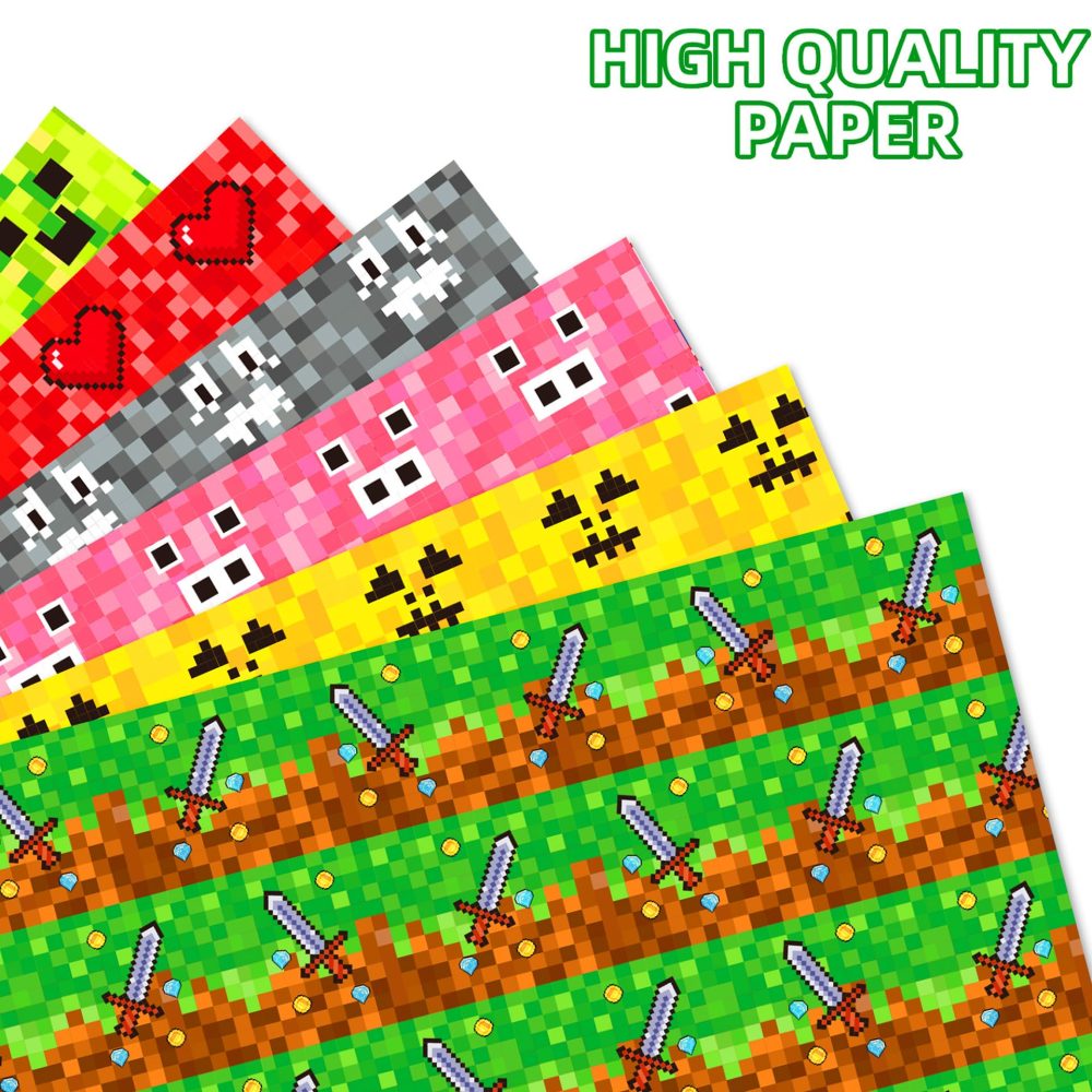 Mine-craft Wrapping Paper 6PCS Aiceenza 50cmx70cm Birthday Gift Wrapping Paper Durable Surprises Gift Wrap Pack for Kids Birthday Recyclable Gift Wrapping Paper for Festive Decoration - Image 2