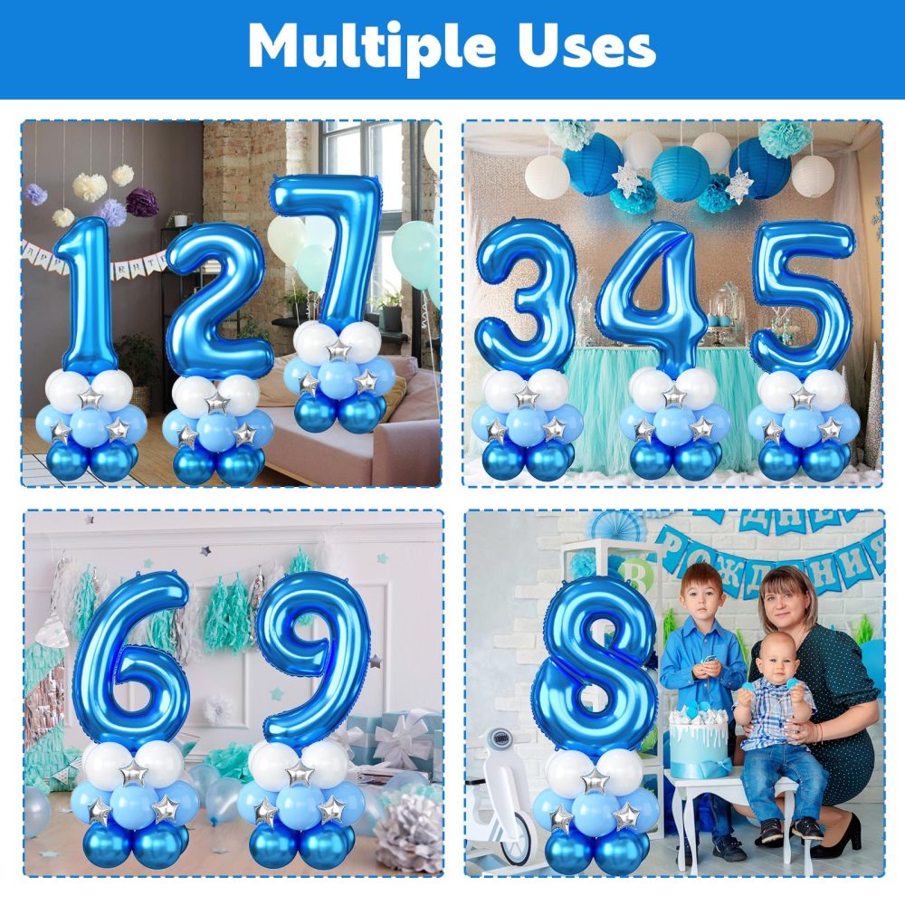 40 Inch Blue Number 1 Balloon, Giant Number 1 Foil Balloon, Large Number One Balloons Tower Stand with Star, Big Helium Digital Balloons Stack for Boys First 1st Birthday Baby Shower Anniversary Party - Image 4