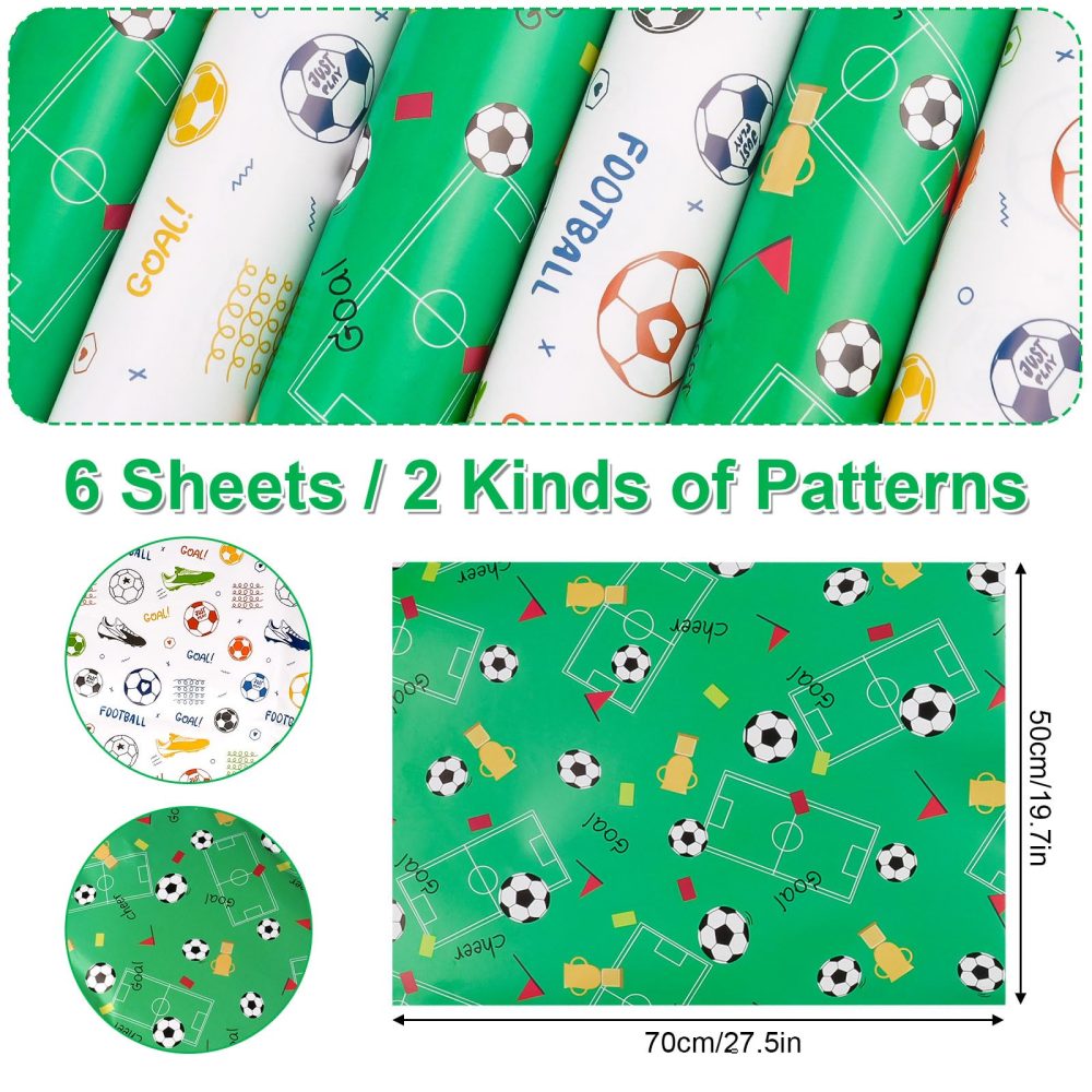 Boys Wrapping Paper, 6Pcs Football Birthday Wrapping Paper Roll (70x50cm), Gift Wrap Paper for Boys Party, Birthday Presents - Image 7