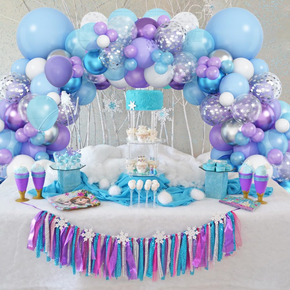 Frozen Balloon Arch Kit,Light Blue Purple White Balloon Garland with Silver Confetti Balloon,Metallic Blue Purple Balloon Decorations for Frozen Theme Birthday Baby Shower Holiday Party Decor Supplies - Image 5