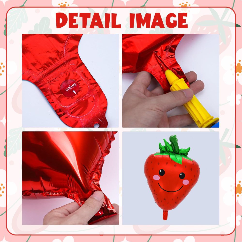 1st Strawberry Birthday Decoration Balloons - 15 Pieces 1st Birthday Decoration Number 1 Red Balloon Smile Heart Strawberry Balloons Latex Balloons for Boys Girls First Strawberry Party Decorations - Image 5