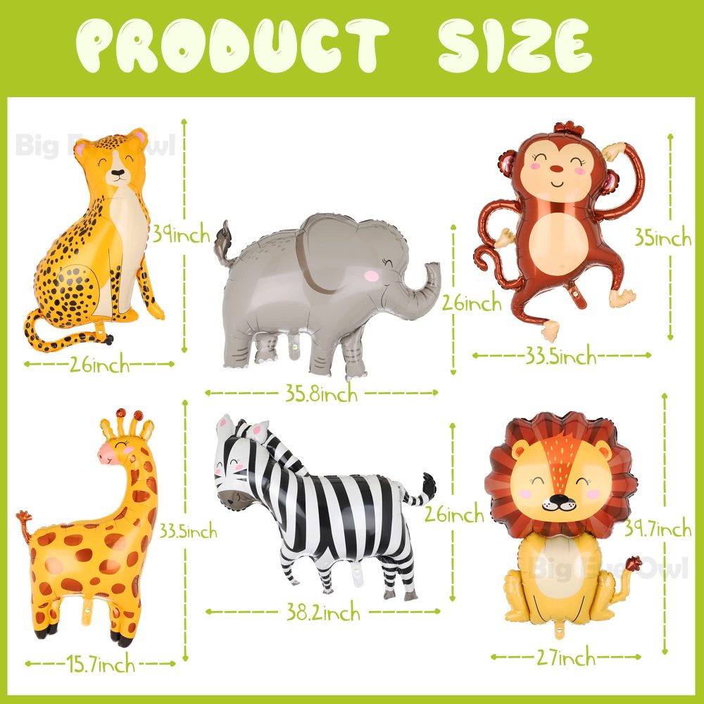6 Pcs Jungle Safari Animals Balloons 3D Giant Lion Leopard Elephant Giraffe Monkey Zebra Shaped Foil Helium Balloon Forest Theme Party Decoration - Image 7