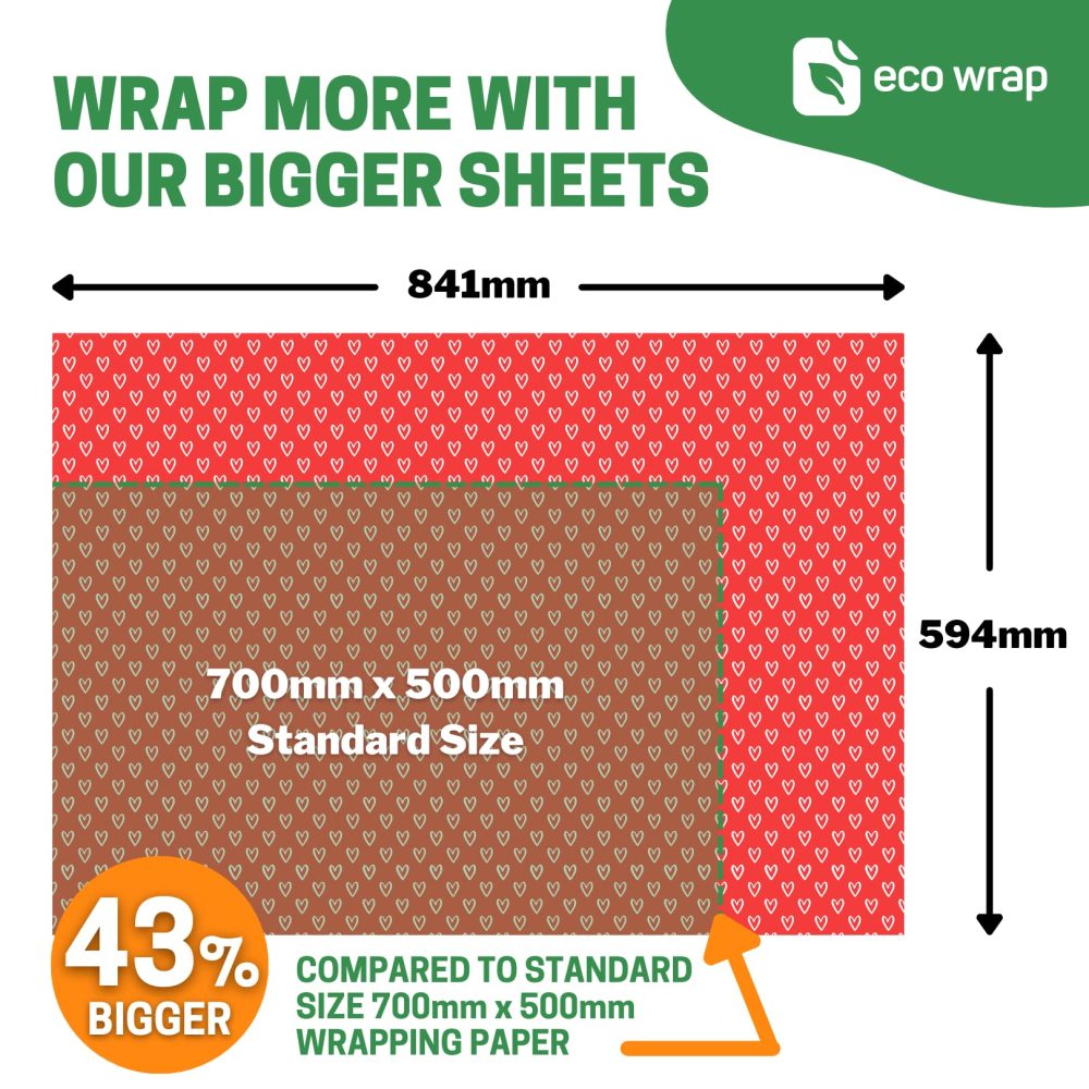 4 x Love Heart Wrapping Paper - HUGE 84cm x 60cm Eco Friendly Premium Recyclable Gift Wrap for Wedding, Anniversary, Birthday or Valentines Day (4 Sheets & 4 Tags) - Image 4