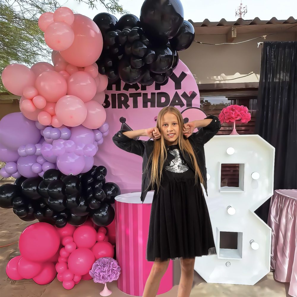 Hot Pink and Purple Balloon Arch Garland Kit, Rose Red Black Pink Purple Latex Balloon, KUMI Party Balloons for Cute Anime Kawaii Cartoon Character Birthday Party Decor Supplies - Image 2