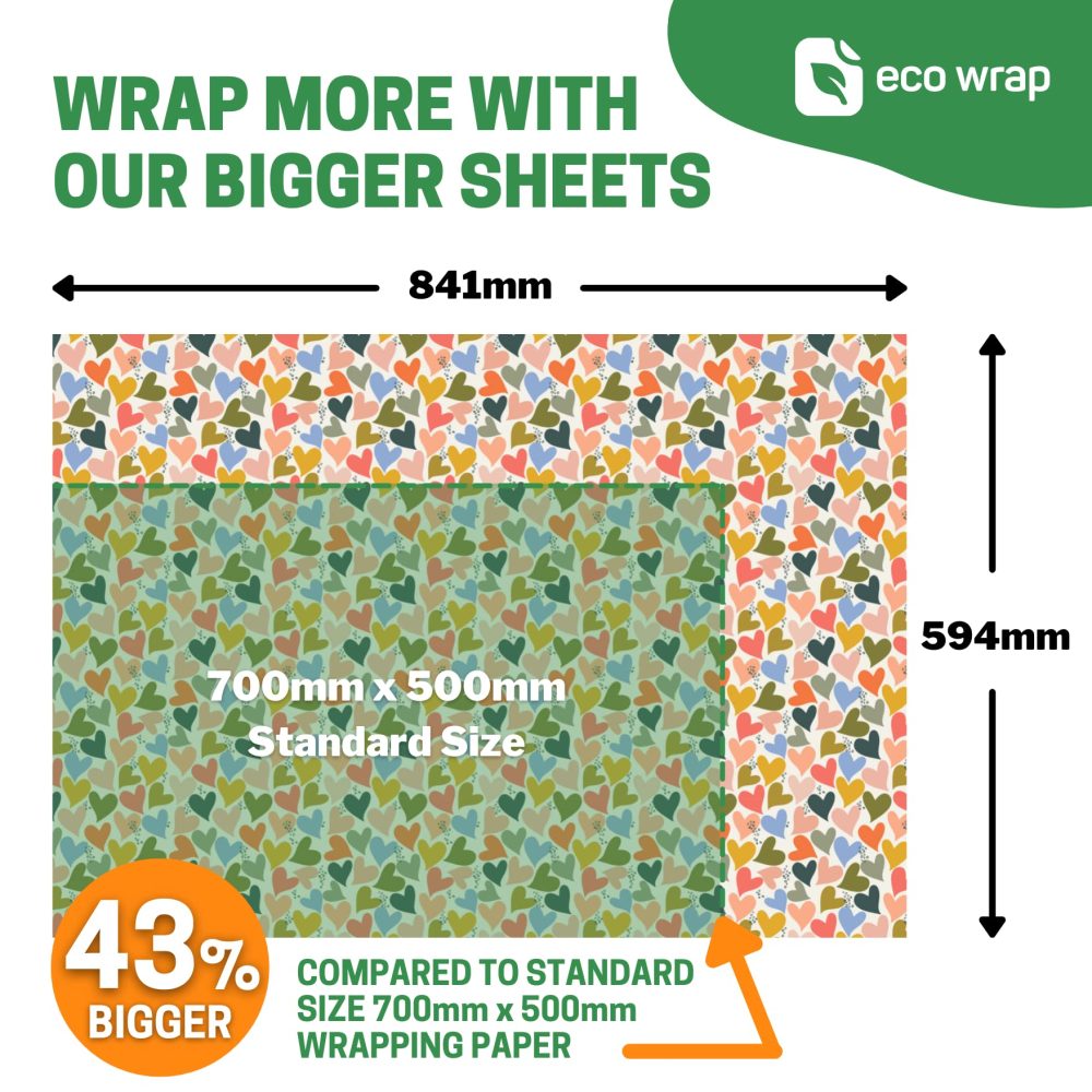 4 x Colourful Hearts Wrapping Paper - HUGE 84cm x 60cm Premium Eco Gift Wrap for Anniversary, Wedding, Birthday, Valentines, Husband or Wife (4 Sheets & 4 Tags) - Image 5