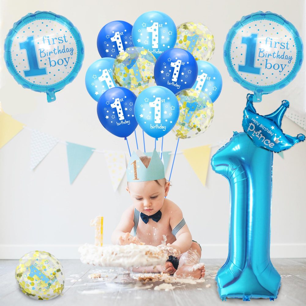 1st Birthday Balloon Set, 19pcs Birthday Balloons Set Of Large Number 1 Balloon, Crown Balloon, Foil Balloon, Latex Balloons, 1st Birthday Decorations for Boys - Image 3