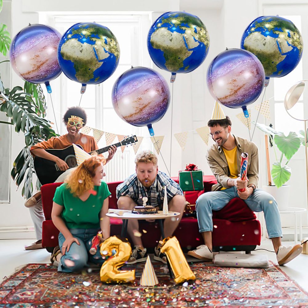 3Pcs Earth Balloons, 3Pcs Starry Sky Balloons, Party Decoration Balloons, World Foil Balloons, Globe Balloons - Image 3