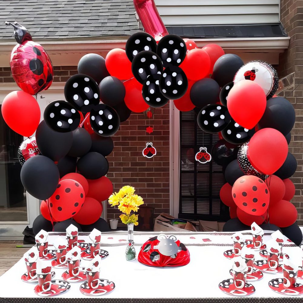 Ladybug Balloons, 60pcs Red Black Polka Dots Balloons Matte Black and Red Balloons Black and White Polka Dot Latex Balloons for Ladybug Birthday Jungle Party Wedding Baby Shower Graduation - Image 3