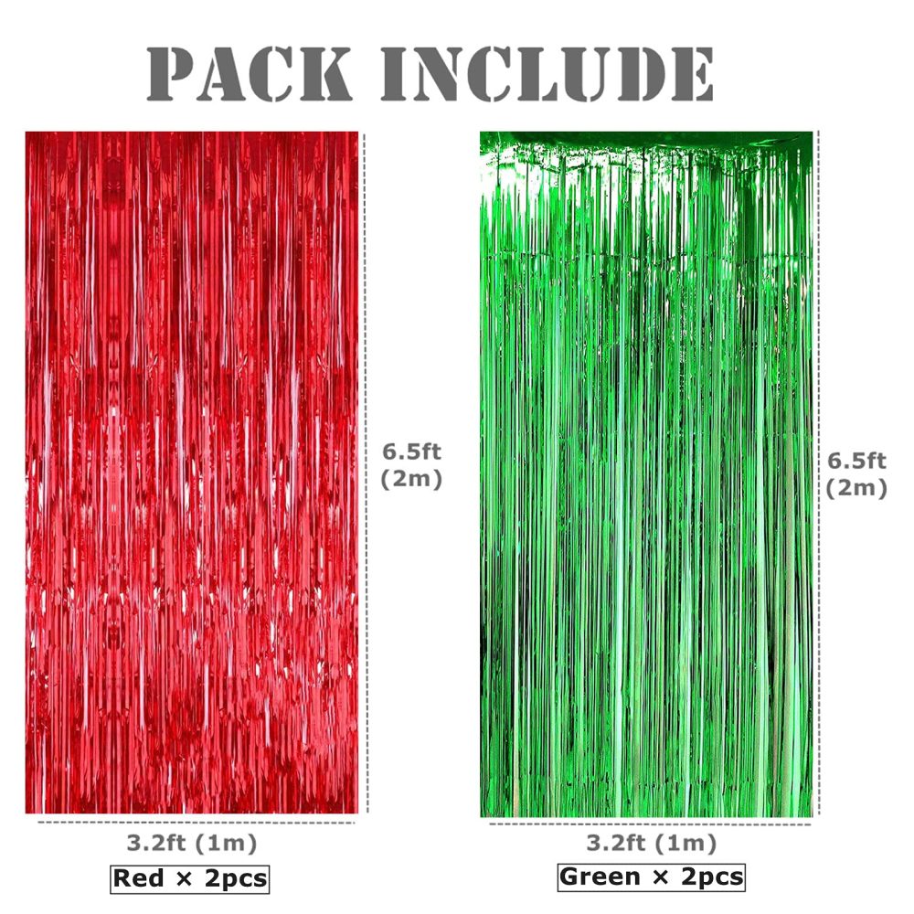 Mienocol 4 Packs Christmas Tinsel Foil Fringe Curtains 3.2ft x 6.5ft Red Green Fringe Curtains Streamers Backdrop for Christmas Party Photo Backdrops Props Christmas Theme Decorations - Image 8