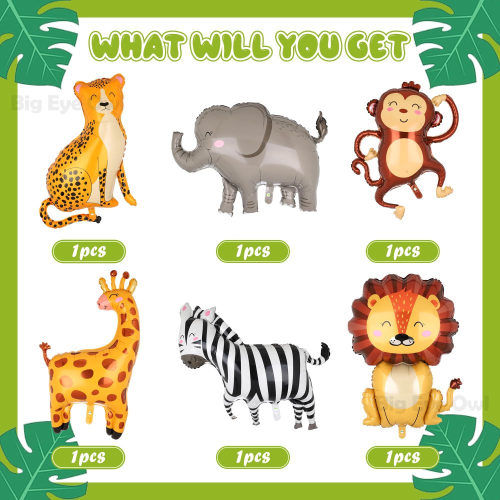 6 Pcs Jungle Safari Animals Balloons 3D Giant Lion Leopard Elephant Giraffe Monkey Zebra Shaped Foil Helium Balloon Forest Theme Party Decoration - Image 6