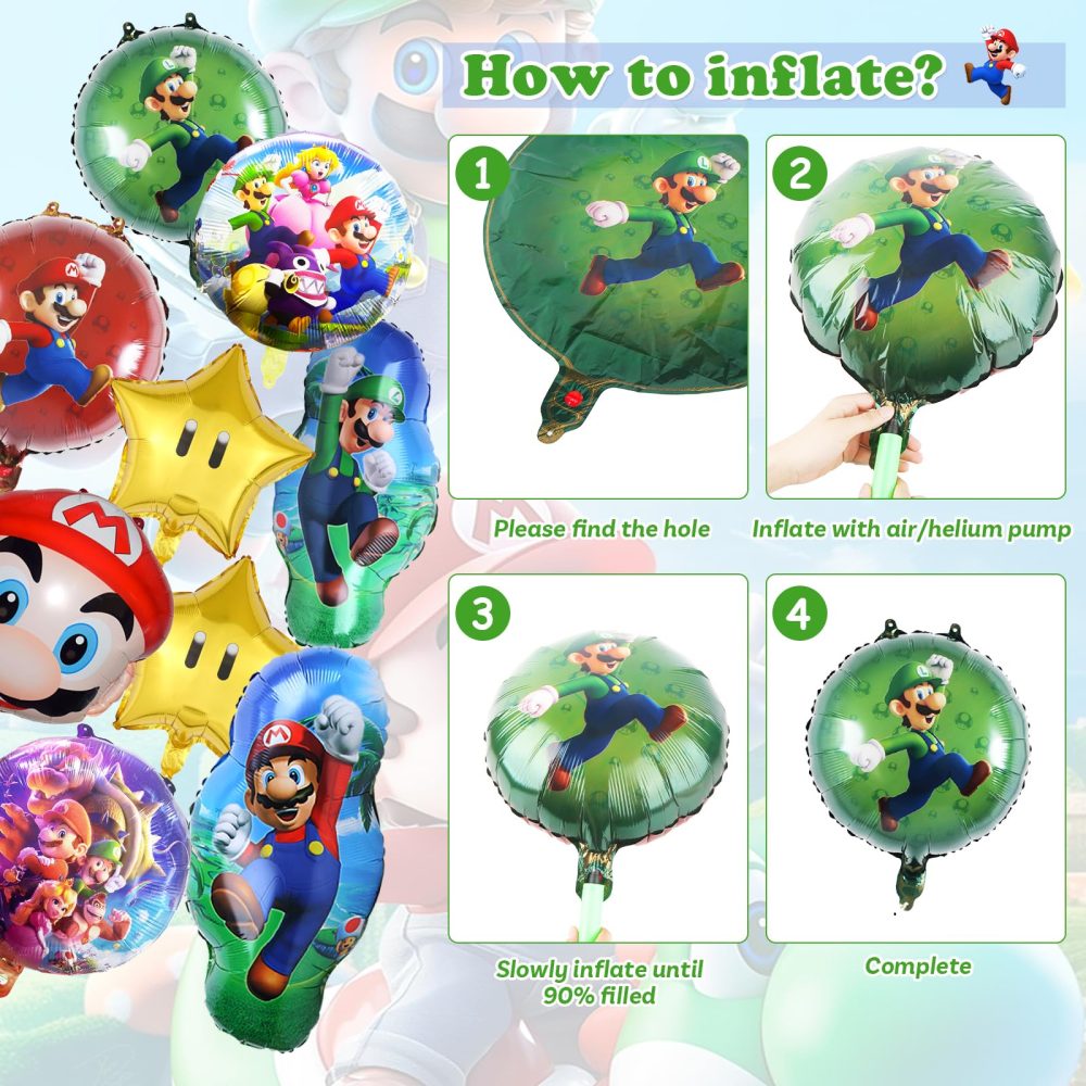 Ma-rio Birthday Party Decorations for Girls Boys- Super Mar Foil Balloons Bros Happy Birthday Party Decorations Latex Helium Balloons for Kids Baby Shower Christmas Birthday Theme Party Supplies - Image 4