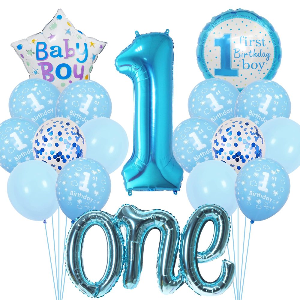 Happy 1st Birthday Balloons Boy - First Birthday Decorations, 40 Inch Blue Number 1 Birthday Balloons, Star, Gold "one" Foil Balloon, Blue Sequin Balloons for Baby Boy 1st Birthday Party Decorations