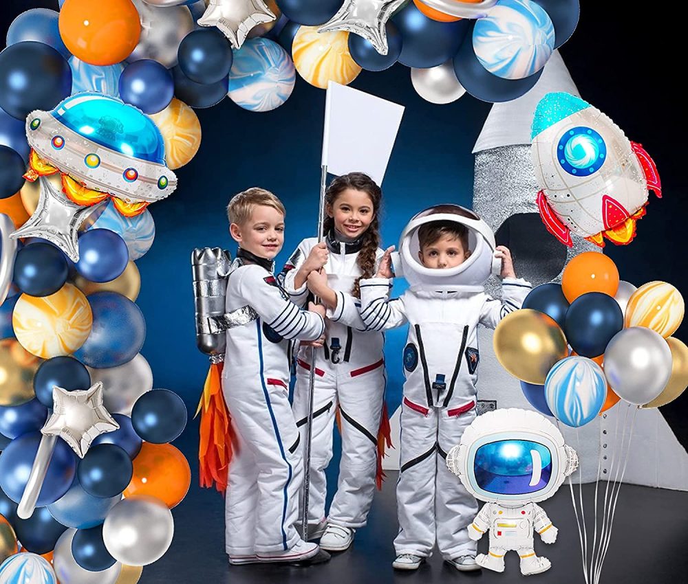 112 PCS Outer Space Blue Balloons Arch Garland Kit, Space Astronaut Balloons Party Decorations UFO Rocket Navy Blue Orange Silver Foil Latex Balloons Party Supplies for Boys Kids Birthday Baby Shower - Image 6