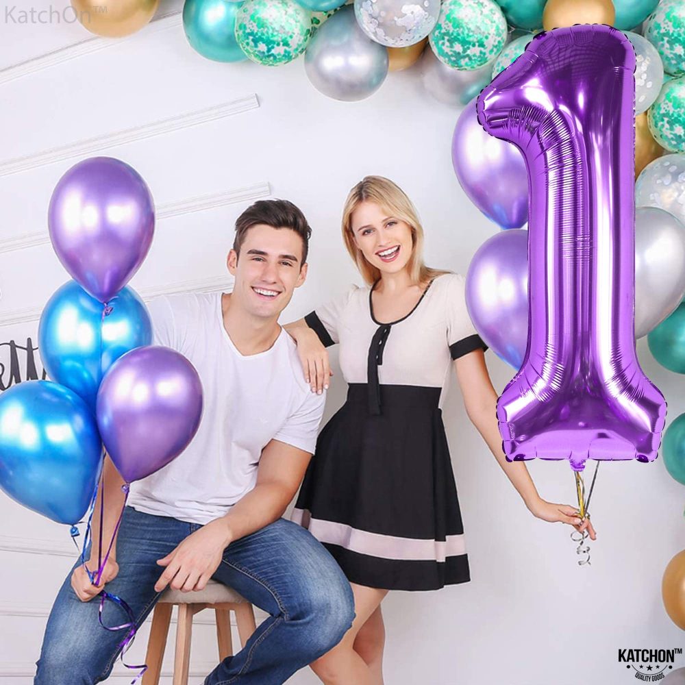 KatchOn, Giant Purple Number 1 Balloons - 40 Inch | 1st Birthday Girl Decoration | Purple 1 Balloon for First Birthday | Winter Onderland 1st Birthday Decorations | Purple 1st Birthday Decorations - Image 4