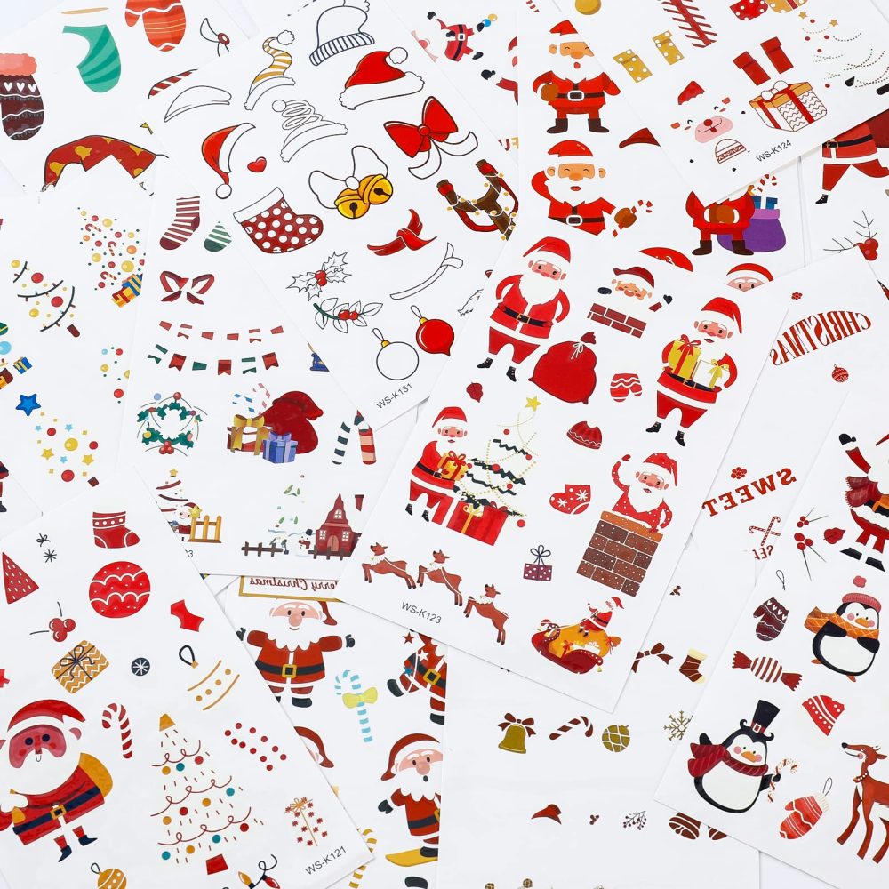 STYPOP Christmas Tattoos Kids Stocking Fillers,200+ Styles(16 Sheets) Christmas Eve Box Fillers Kids Tattoos Luminous Temporary Tattoos for Christmas Party Supplies Favors - Image 5