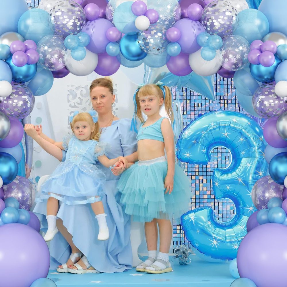 Frozen Balloon Arch Kit,Light Blue Purple White Balloon Garland with Silver Confetti Balloon,Metallic Blue Purple Balloon Decorations for Frozen Theme Birthday Baby Shower Holiday Party Decor Supplies - Image 4