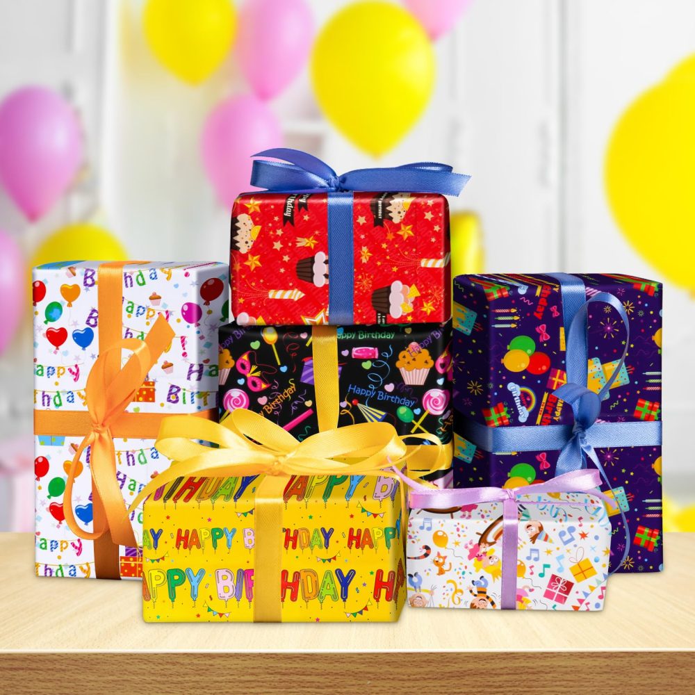 GAOHUI Gift Wrapping Paper, 8 Sheets Birthday Wrapping Paper Recyclable Gift Wrap Sheets with 10 Gift Tags, 2 Rope, Perfect for Birthdays, DIY, Easter, Any Occasion(70 X 50cm) - Image 2