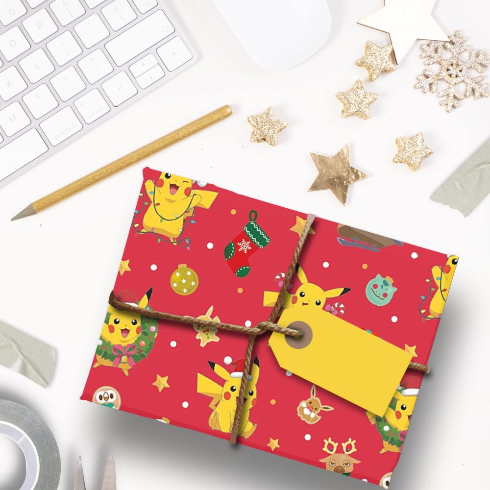 Danilo Promotions Pokemon Wrapping Paper, 4 Sheet 4 Tag Pokemon Wrap, Christmas Pokemon Wrap Sheets, Multi - Image 2