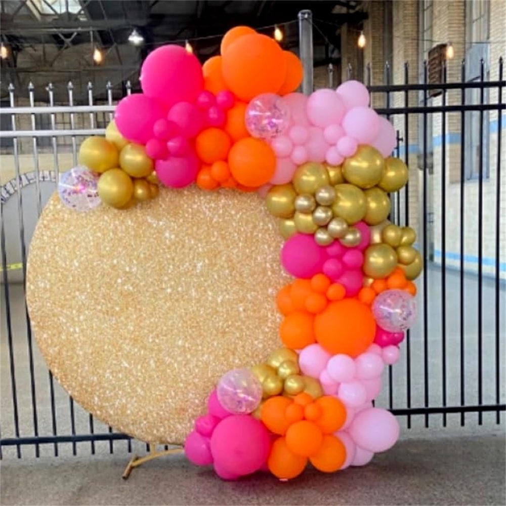 Pink and Orange Balloons Arch Kit, 122 Pcs Hot Pink Orange with Metallic Gold Latex Balloon Garland, Pastel Pink Orange Gold Balloon for Birthday Summer Tropical Wedding Groovy Theme Party Decorations - Image 2