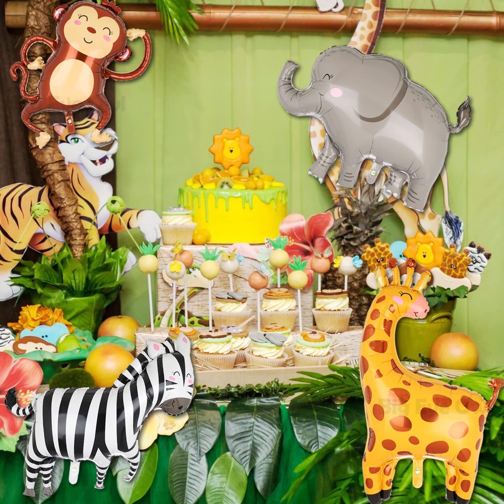 6 Pcs Jungle Safari Animals Balloons 3D Giant Lion Leopard Elephant Giraffe Monkey Zebra Shaped Foil Helium Balloon Forest Theme Party Decoration - Image 3
