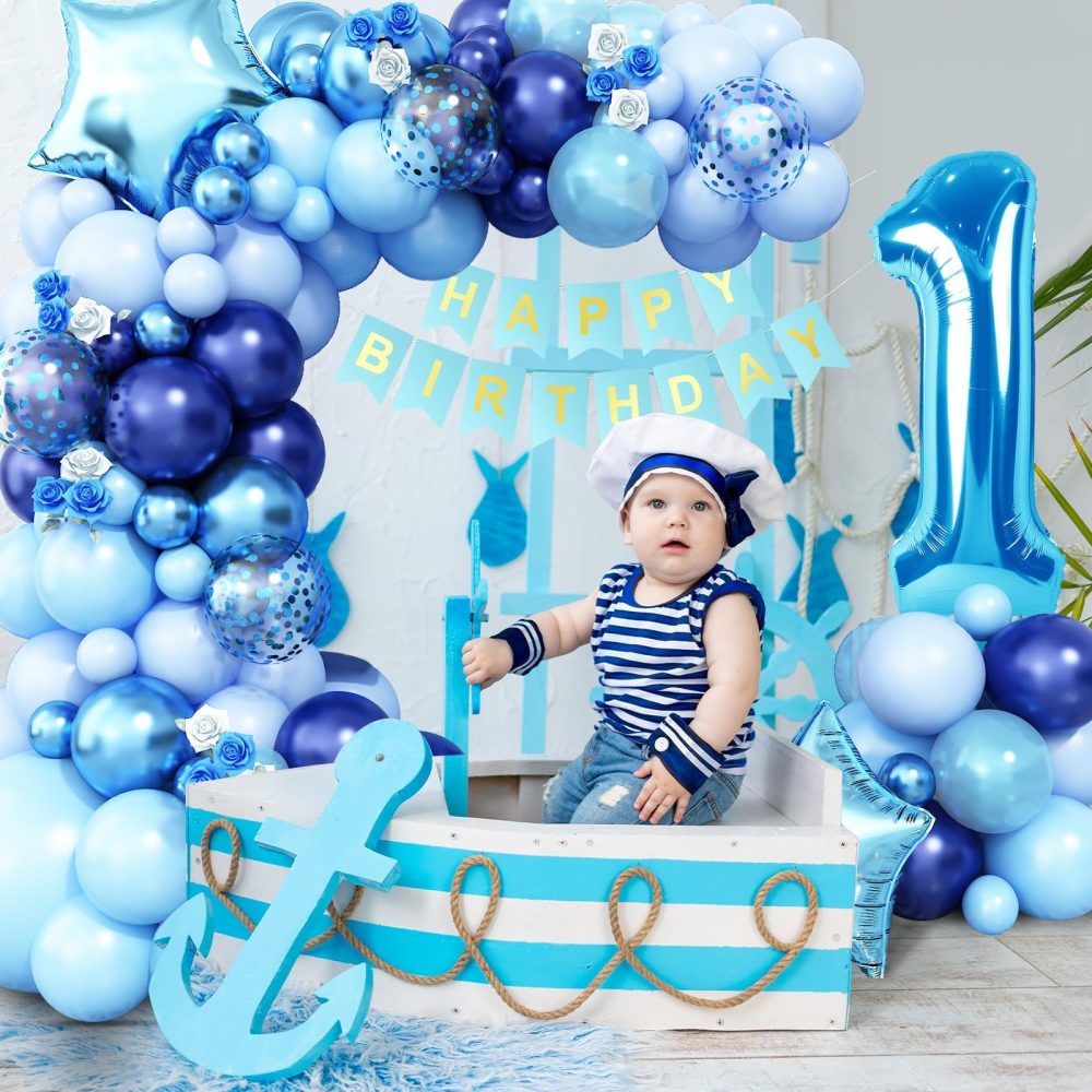 1st Birthday Decorations for Boys, Blue Number 1 Star foil Balloon and Dark Blue Baby Blue Confetti Balloons 1st Birthday Arch Kits, Birthday Banner for Baby Boys 1 Year Old Birthday Party Decorations - Image 6