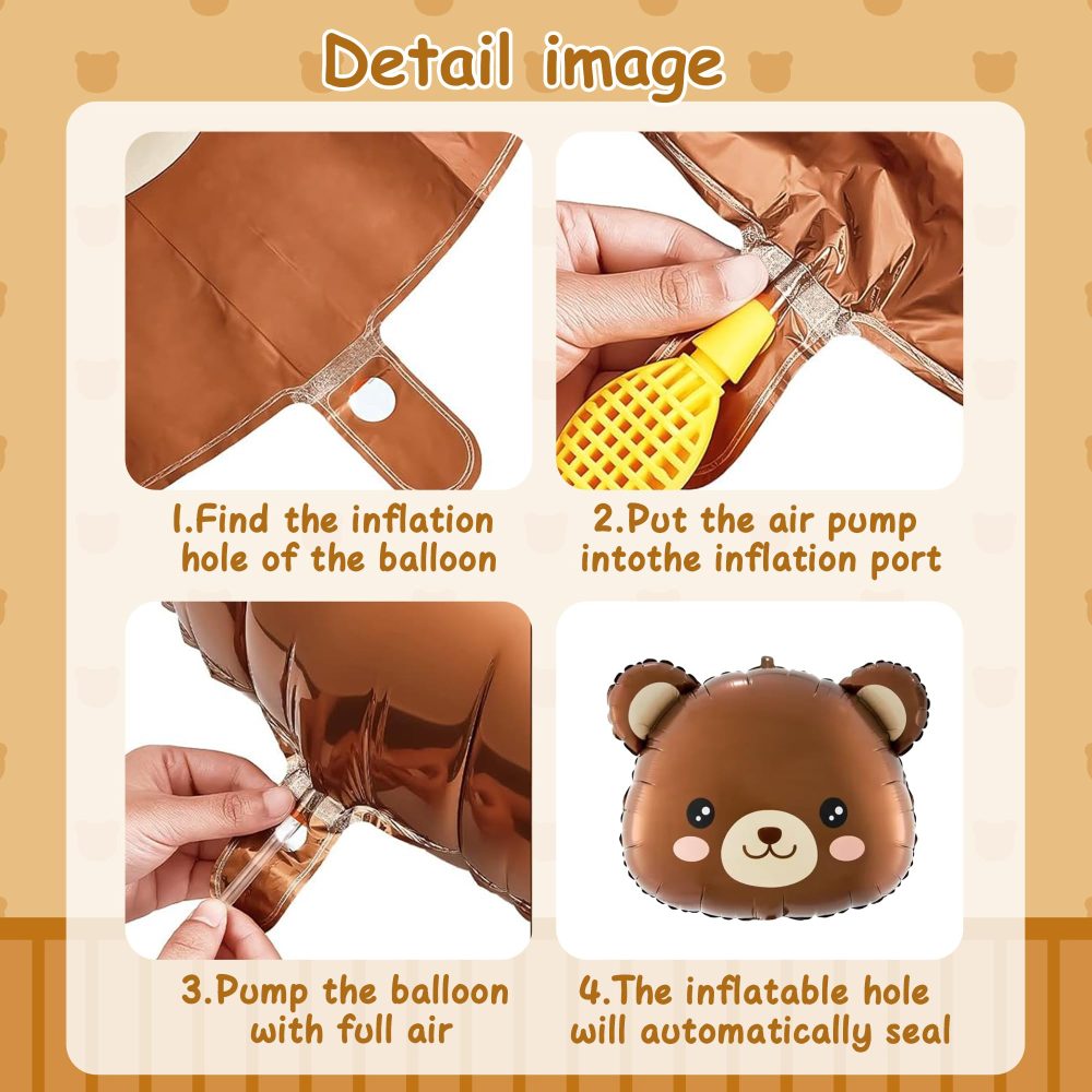 Brown Bear 1st Birthday Decorations - Bear Theme Party Decoration with Number 1 Foil Balloon, Brown Bear Balloon, Brown Bear Head, Latex Balloons, for Boys and Girls Baby Shower First Birthday - Image 5