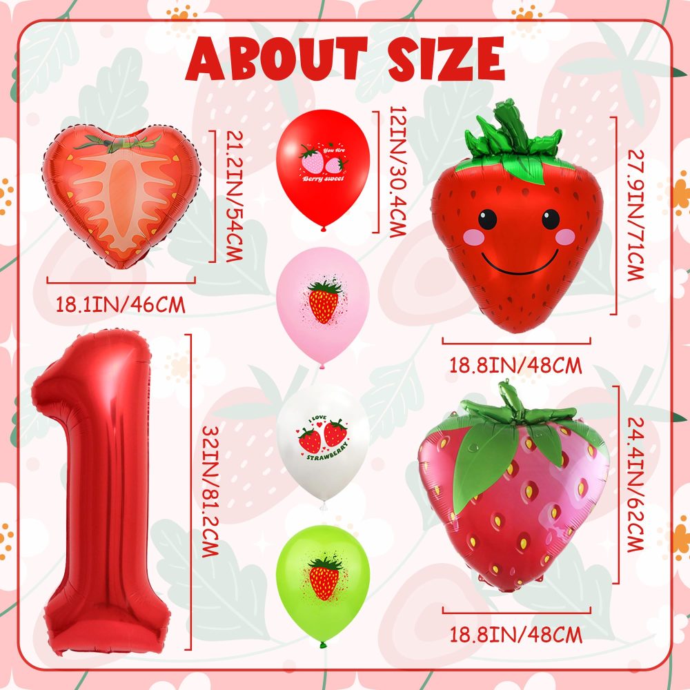 1st Strawberry Birthday Decoration Balloons - 15 Pieces 1st Birthday Decoration Number 1 Red Balloon Smile Heart Strawberry Balloons Latex Balloons for Boys Girls First Strawberry Party Decorations - Image 6
