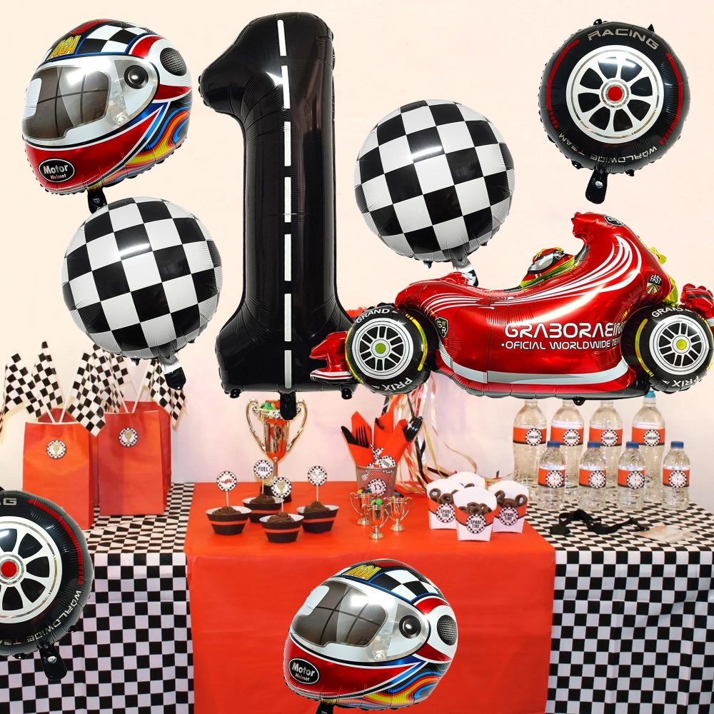 Number 1 birthday party Balloons, 8pcs Car Foil Balloons set,1 Years Old Boys Race Car Themed Birthday Party Balloons,cars Birthday Party Decorations - Image 4