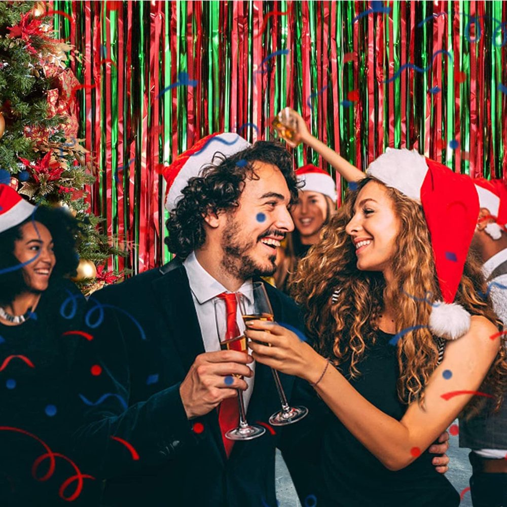 Mienocol 4 Packs Christmas Tinsel Foil Fringe Curtains 3.2ft x 6.5ft Red Green Fringe Curtains Streamers Backdrop for Christmas Party Photo Backdrops Props Christmas Theme Decorations - Image 4
