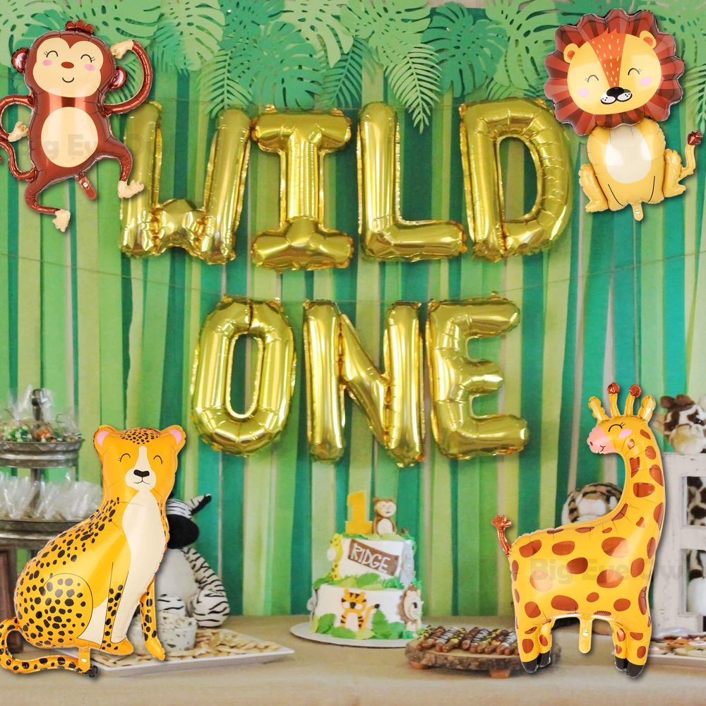 6 Pcs Jungle Safari Animals Balloons 3D Giant Lion Leopard Elephant Giraffe Monkey Zebra Shaped Foil Helium Balloon Forest Theme Party Decoration - Image 4