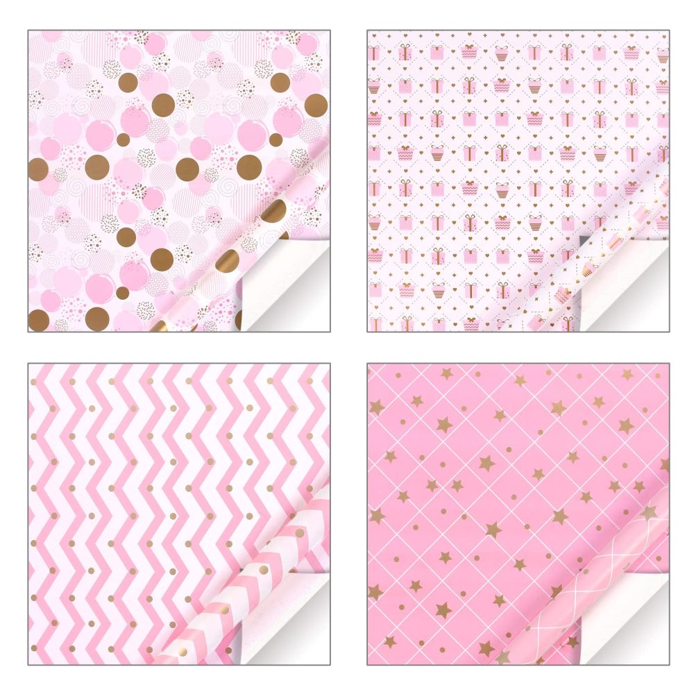 Jatidne 12 Sheets Pink Wrapping Paper with Matching Tags Girls Wrapping Paper Birthday Recyclable Gift Wrap - Image 5