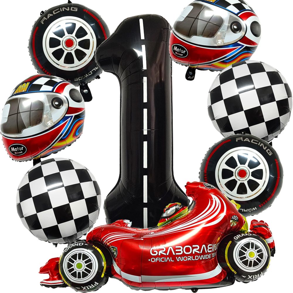 Number 1 birthday party Balloons, 8pcs Car Foil Balloons set,1 Years Old Boys Race Car Themed Birthday Party Balloons,cars Birthday Party Decorations