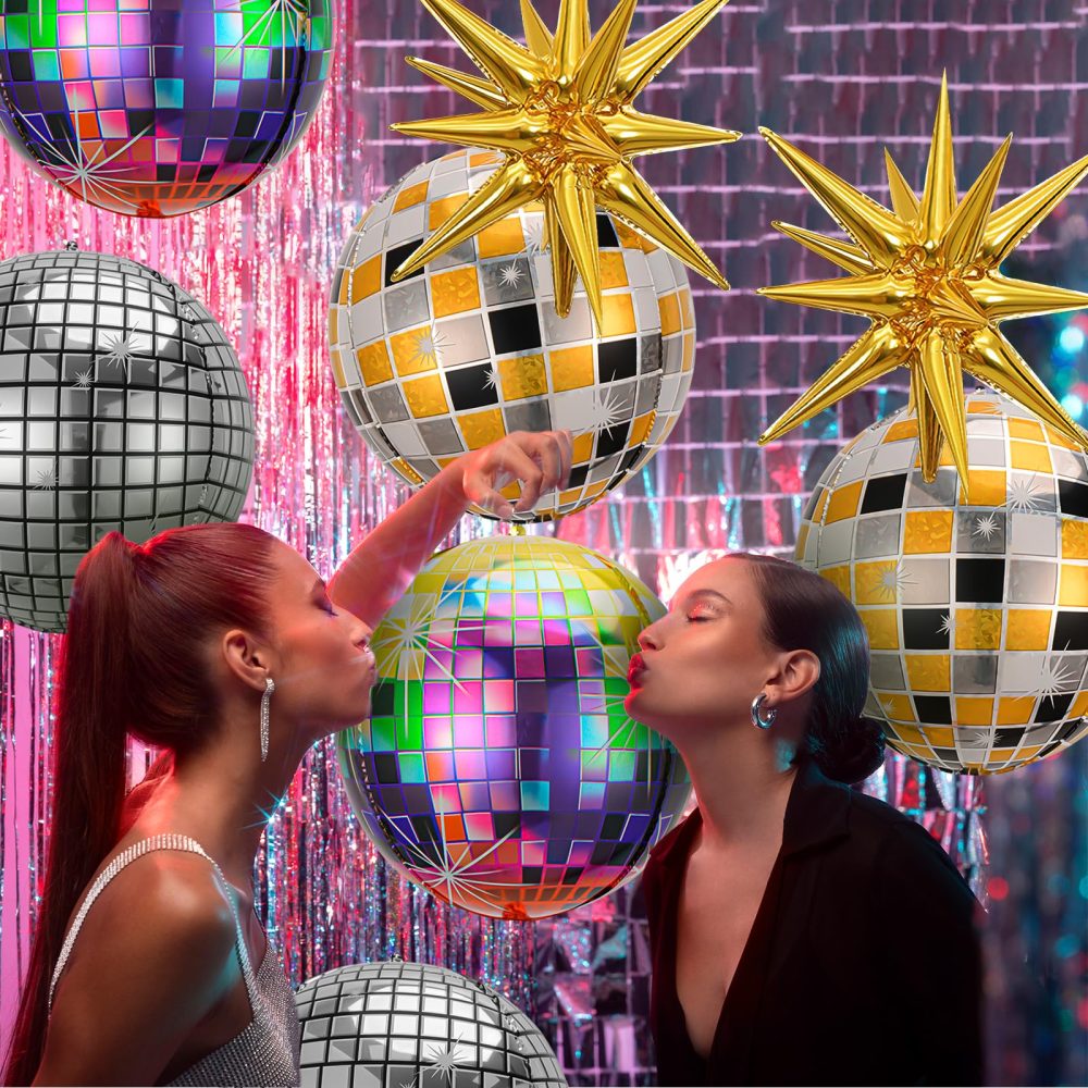 12Pcs Disco Ball Balloons,22Inch 4D Large Foil Disco Balloons with Gold Explosion Star Balloons for Birthday Bachelorette 70s 80s 90s Disco Theme Party Decorations - Image 5