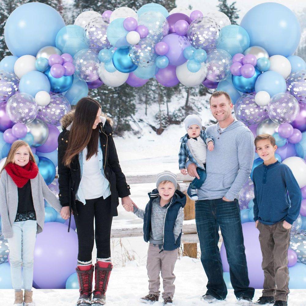 Frozen Balloon Arch Kit,Light Blue Purple White Balloon Garland with Silver Confetti Balloon,Metallic Blue Purple Balloon Decorations for Frozen Theme Birthday Baby Shower Holiday Party Decor Supplies - Image 3