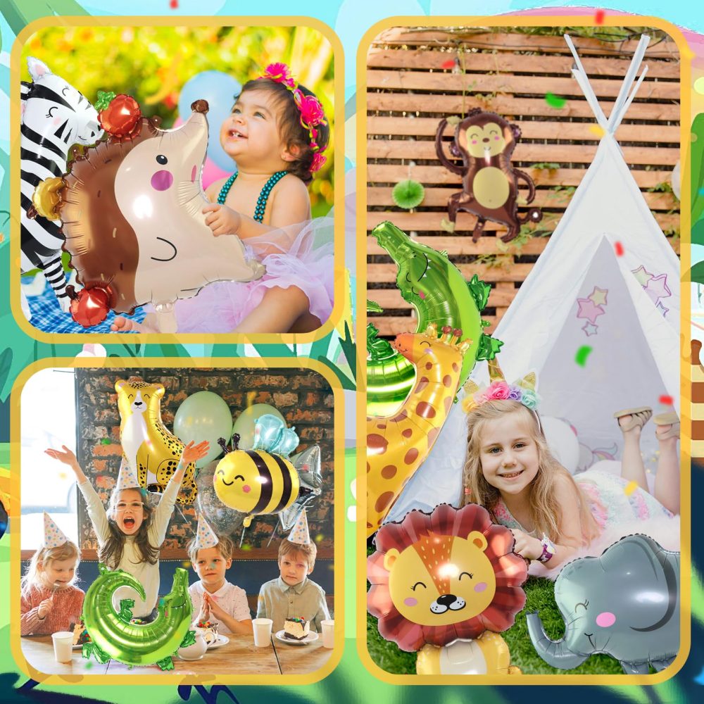 Siumir Jungle Animal Balloons, 9 Gaint (20-36in) Safari Animal Balloons for Children Birthday Party, Animal Theme Party Decoration, Monkey, Elephant, Zebra, Lion, Leopard, Crocodile, Giraffe, Bee - Image 4
