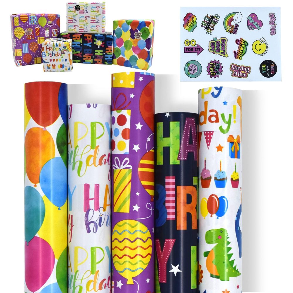 5 Roll Package Gift Wrapping Paper, 43cm * 3m Birthday Wrapping Paper, Birthday Wrapping Paper Roll, Perfect for Birthday,Wedding, Party, Valentine's Day Gift Decorations - Image 6