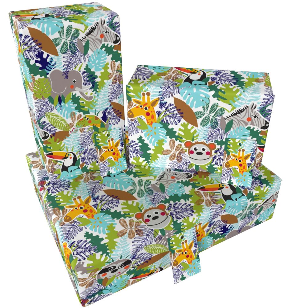 Luxury ECO Gift Wrap - 6 sheets/tags - Childrens Jungle Animals Green - Birthday - Recycled & Recyclable Wrapping Paper - Re-wrapped - Image 7