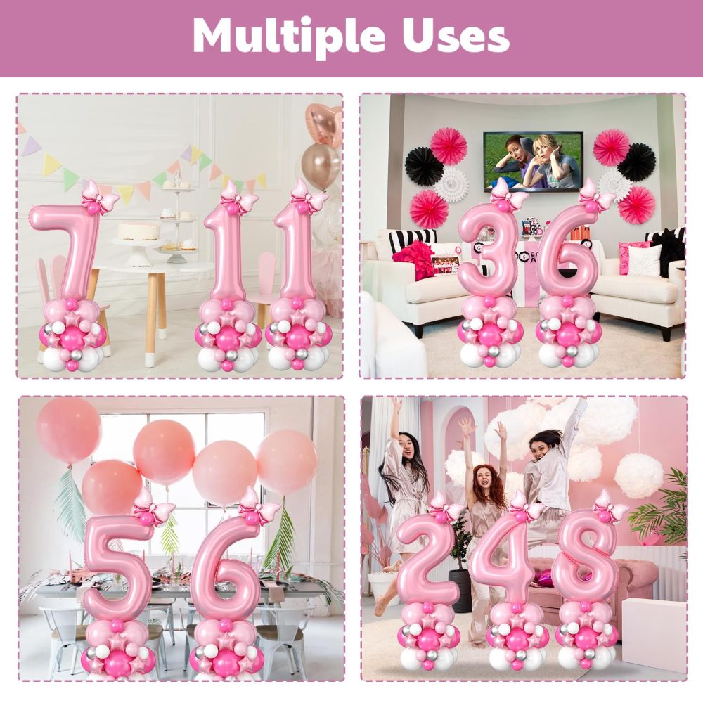 40 Inch Number 1 Balloon Pink Number Foil Balloons Giant Number One Balloon Tower Large Pastel Baby Pink Helium Latex Digital Balloons Stack for Girls First 1st Birthday Baby Shower Anniversary Party - Image 4