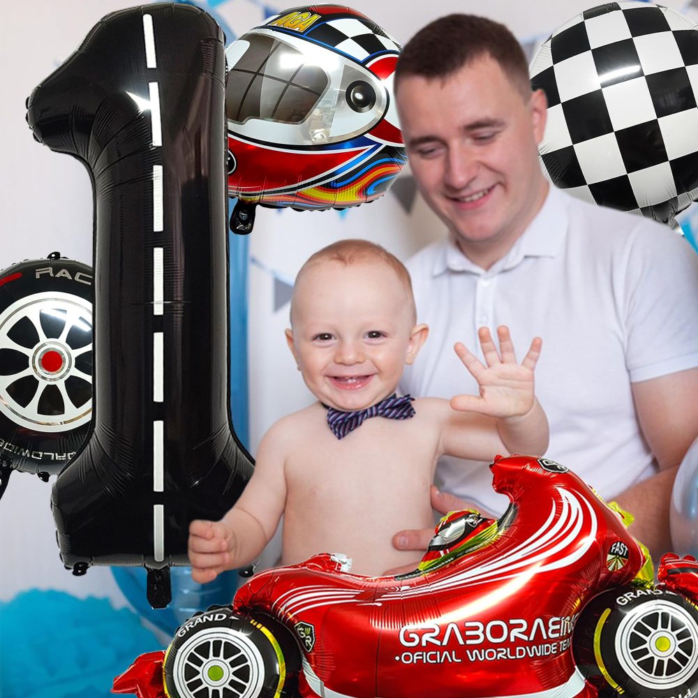Number 1 birthday party Balloons, 8pcs Car Foil Balloons set,1 Years Old Boys Race Car Themed Birthday Party Balloons,cars Birthday Party Decorations - Image 2